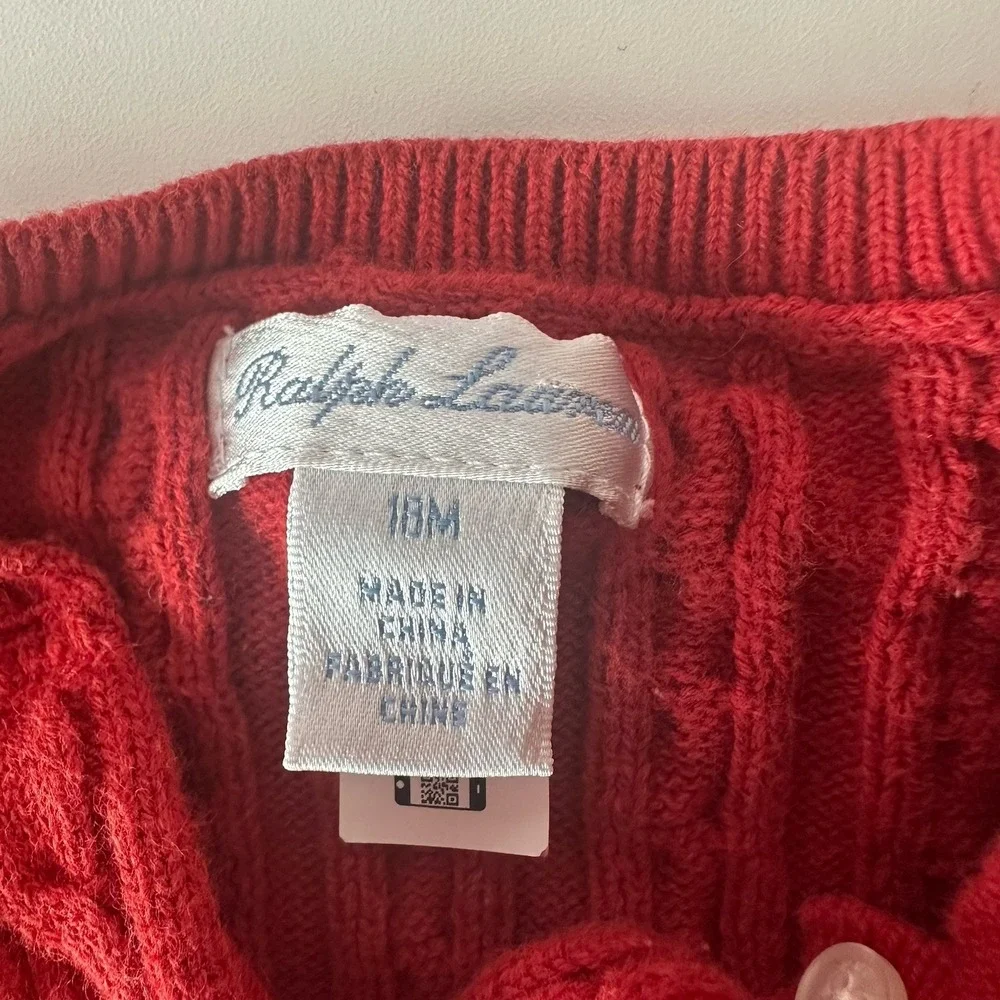 Ralph Lauren Baby Preppy Old Money Cable Knit Button Up Cardigan Sweater Sz 18M